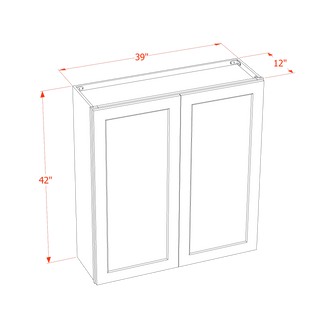 SF-W3942: Frost White Slim Shaker 39"W x 42"H 2 Doors & 3 Shelves Standard Wall Cabinet