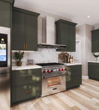 SAG-V3321TDL: Slim Aston Green Shaker 33"W x 34-1/2"H x 21"D 1 Door & 2 Left Drawers Offset Vanity Sink Base Cabinets