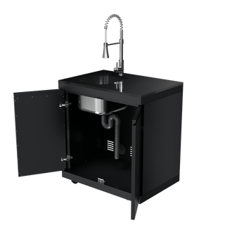 Black - 304 Stainless Steel Modular Outdoor Kitchen Double - Door Sink Cabinet - homecabinets
