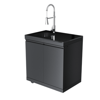Black - 304 Stainless Steel Modular Outdoor Kitchen Double - Door Sink Cabinet - homecabinets