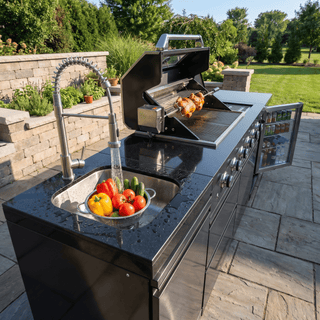 Black - 3PC 304 Stainless Steel Modular Outdoor Kitchen with 4 - Burner Grill - homecabinets