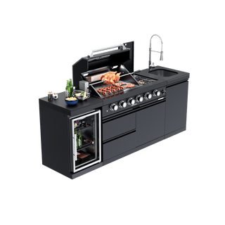 Black - 3PC 304 Stainless Steel Modular Outdoor Kitchen with 4 - Burner Grill - homecabinets