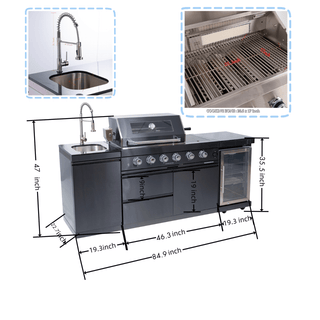 Black - 3PC 304 Stainless Steel Modular Outdoor Kitchen with 4 - Burner Grill - homecabinets