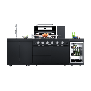 Black - 3PC 304 Stainless Steel Modular Outdoor Kitchen with 4 - Burner Grill - homecabinets