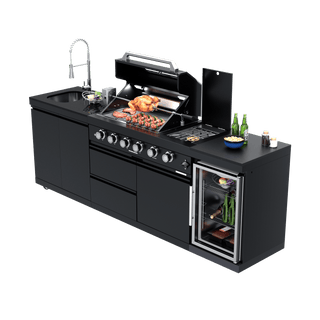Black - 3PC 304 Stainless Steel Modular Outdoor Kitchen with 4 - Burner Grill - homecabinets