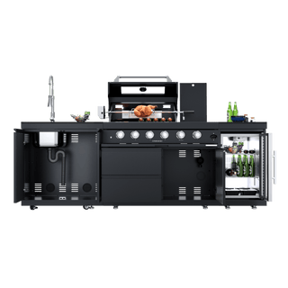 Black - 3PC 304 Stainless Steel Modular Outdoor Kitchen with 4 - Burner Grill - homecabinets