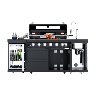 Black - 3PC 304 Stainless Steel Modular Outdoor Kitchen with 6 - Burner Grill - homecabinets