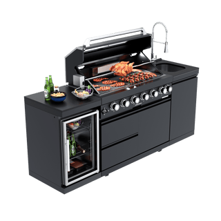 Black - 3PC 304 Stainless Steel Modular Outdoor Kitchen with 6 - Burner Grill - homecabinets
