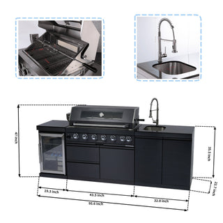 Black - 3PC 304 Stainless Steel Modular Outdoor Kitchen with 6 - Burner Grill - homecabinets