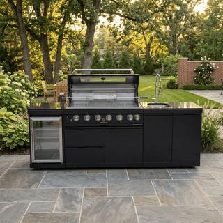 Black - 3PC 304 Stainless Steel Modular Outdoor Kitchen with 6 - Burner Grill - homecabinets
