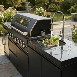 Black - 3PC 304 Stainless Steel Modular Outdoor Kitchen with 6 - Burner Grill - homecabinets