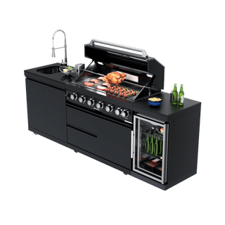 Black - 3PC 304 Stainless Steel Modular Outdoor Kitchen with 6 - Burner Grill - homecabinets