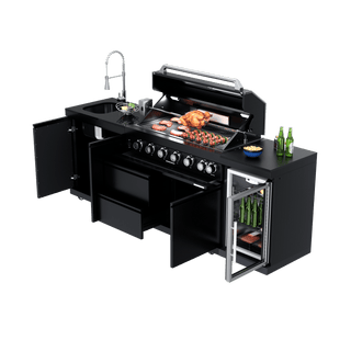 Black - 3PC 304 Stainless Steel Modular Outdoor Kitchen with 6 - Burner Grill - homecabinets