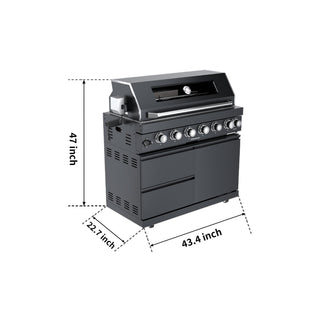 Black - 43 - Inch 304 Stainless Steel Modular Outdoor Kitchen 6 - Burner Gas Grill - homecabinets