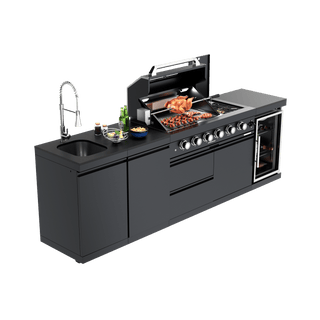 Black - 4PC 304 Stainless Steel Modular Outdoor Kitchen with 4 - Burner Grill - homecabinets