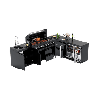 Black - 5PC L - Shaped 304 Stainless Steel Modular Outdoor Kitchen with 6 - Burner Grill - homecabinets