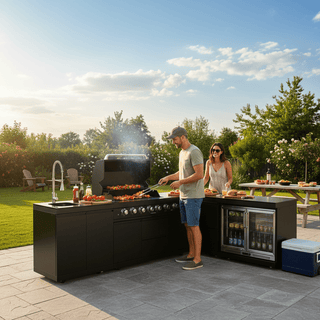 Black - 5PC L - Shaped 304 Stainless Steel Modular Outdoor Kitchen with 6 - Burner Grill - homecabinets