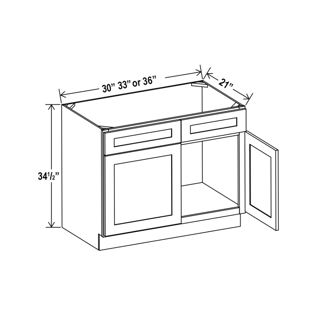 VS33 RTA Double Dove White Shaker 2 Doors 2 Dummy Drawers 33