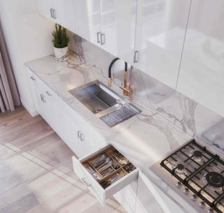 Frameless High - Glossy White - 18"W Trash Pull - Out Base Cabinet - homecabinets