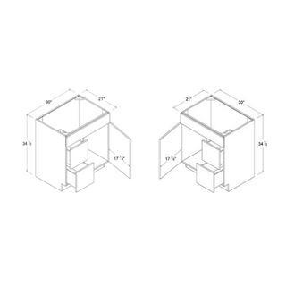 Frameless High - Glossy White - 30"W Offset - Sink Vanity Combo Cabinet (Drawer on Right) - homecabinets