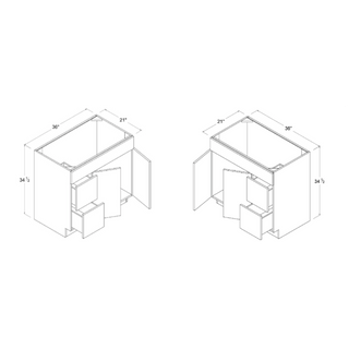 Frameless High - Glossy White - 36"W Offset - Sink Vanity Combo Cabinet (Drawer on Right) - homecabinets