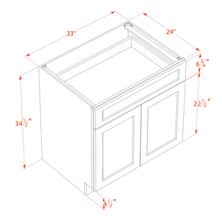 HA - B33: Frost White Shaker 33" 1 Drawer 2 Doors Standard Base Cabinet - homecabinets