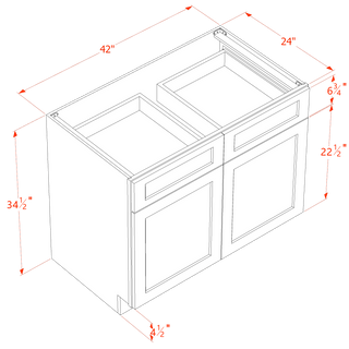 HA - B42: Ash Gray Shaker 42" 2 Drawers 2 Doors Standard Base Cabinet - homecabinets