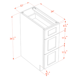 HA - DB12: Ash Gray Shaker 12" 3 Drawers Base Cabinet - homecabinets