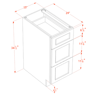 HA - DB15: Ash Gray Shaker 15" 3 Drawers Base Cabinet - homecabinets