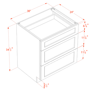 HA - DB30: Ash Gray Shaker 30" 3 Drawers Base Cabinet - homecabinets