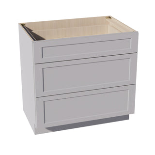 HA - DB36: Ash Gray Shaker 36" 3 Drawers Base Cabinet - homecabinets