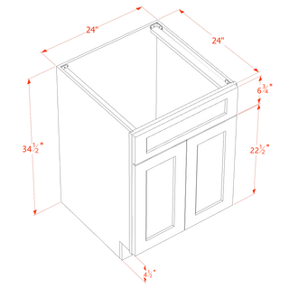 HA - SB24: Ash Gray Shaker 24" 2 Doors 1 False Drawer Sink Base Cabinet - homecabinets