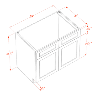 HA - SB39: Ash Gray Shaker 39" 2 Doors 2 False Drawers Sink Base Cabinet - homecabinets