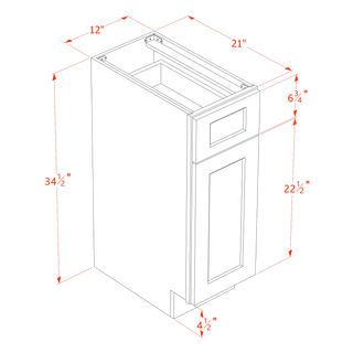 HA - VB1221: Ash Gray Shaker 12"W x 34 - 1/2"H x 21"D 1 Door & 1 Drawer Single Door Vanity Base Cabinets - homecabinets