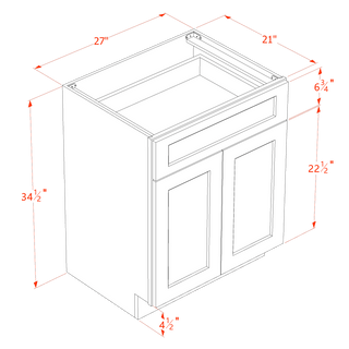 HA - VB2721: Ash Gray Shaker 27"W x 34 - 1/2"H x 21"D 2 Doors & 1 Drawer Double Door Vanity Base Cabinets - homecabinets