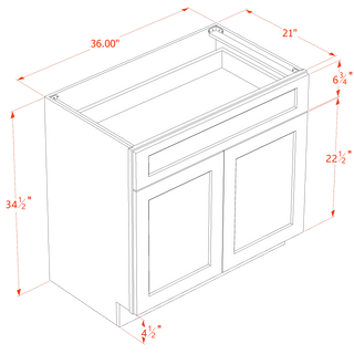 HA - VB3621: Ash Gray Shaker 36"W x 34 - 1/2"H x 21"D 2 Doors & 1 Drawer Double Door Vanity Base Cabinets - homecabinets