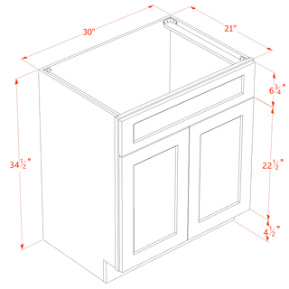 HA - VSB3021: Ash Gray Shaker 30"W x 34 - 1/2"H x 21"D 2 Doors & 1 False Drawer Vanity Sink Base Cabinets - homecabinets