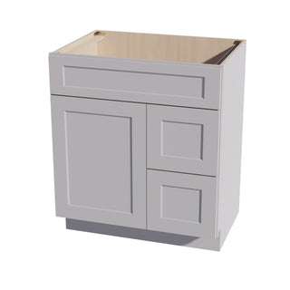 HA - VSD3021R: Ash Gray Shaker 30"W x 34 - 1/2"H x 21"D 1 Door & 2 Right Drawers Offset Vanity Sink Base Cabinets - homecabinets