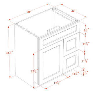 HA - VSD3021R: Ash Gray Shaker 30"W x 34 - 1/2"H x 21"D 1 Door & 2 Right Drawers Offset Vanity Sink Base Cabinets - homecabinets