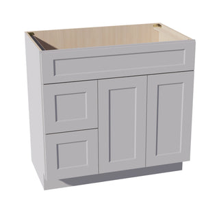 HA - VSD3621L: Ash Gray Shaker 36"W x 34 - 1/2"H x 21"D 2 Doors & 2 Left Drawers Offset Vanity Sink Base Cabinets - homecabinets