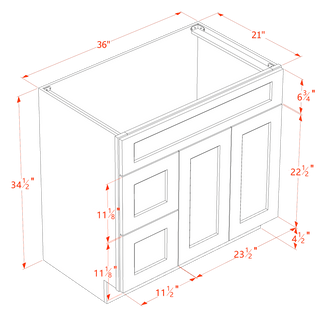 HA - VSD3621L: Ash Gray Shaker 36"W x 34 - 1/2"H x 21"D 2 Doors & 2 Left Drawers Offset Vanity Sink Base Cabinets - homecabinets