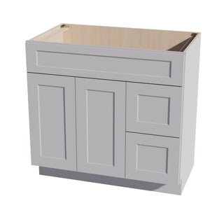 HA - VSD3621R: Ash Gray Shaker 36"W x 34 - 1/2"H x 21"D 2 Doors & 2 Right Drawers Offset Vanity Sink Base Cabinets - homecabinets