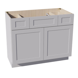 HA - VSD4221: Ash Gray Shaker 42"W x 34 - 1/2"H x 21"D 2 Doors, 2 Drawers & 1 False Drawer Centered Vanity Sink Base Cabinets - homecabinets