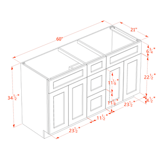 HA - VSD60DOUBLEE: Ash Gray Shaker 60"W x 34 - 1/2"H x 21"D 4 Doors, 3 Drawers & 2 False Drawers Double Sink Vanity Base Combo Cabinets - homecabinets