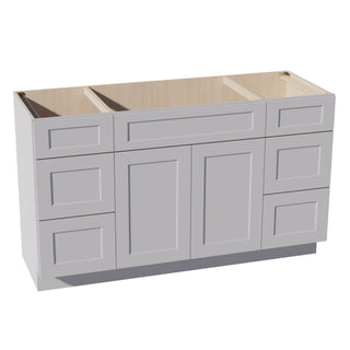 HA - VSD60SINGLE: Ash Gray Shaker 60"W x 34 - 1/2"H x 21"D 2 Doors, 6 Drawers & 1 False Drawer Single Sink Vanity Base Combo Cabinets - homecabinets