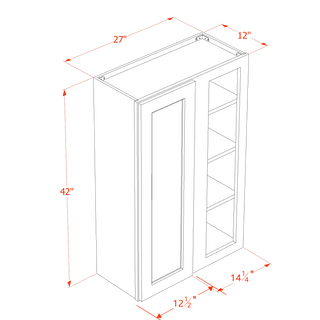 HA - WBC2742: Ash Gray Shaker 27"W x 42"H 1 Door & 2 Shelves Wall Blind Corner Cabinets - homecabinets