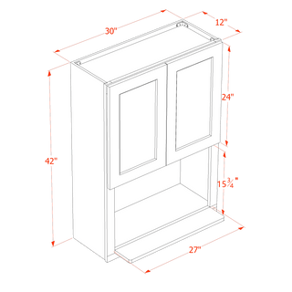 HA - WM3042: Ash Gray Shaker 30"W x 42"H 2 Door & 1 Shelf Wall Built - in Microwave Cabinets - homecabinets