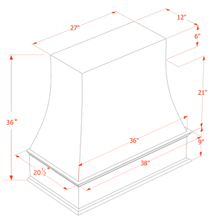 HA - WRH3636: Ash Gray Shaker 36"W x 36"H Wood Wall Mounted Range Hoods - homecabinets