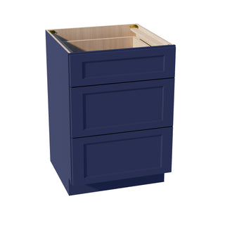 HB - DB24: Indigo Blue Shaker 24" 3 Drawers Base Cabinet - homecabinets