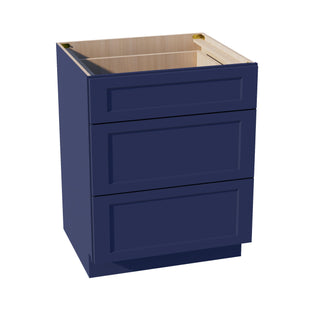 HB - DB27: Indigo Blue Shaker 27" 3 Drawers Base Cabinet - homecabinets